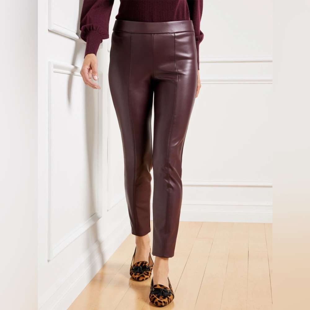 NWOT Talbots Faux Leather Leggings Pants Rich Burgundy‎ 12 Petite Minimalist